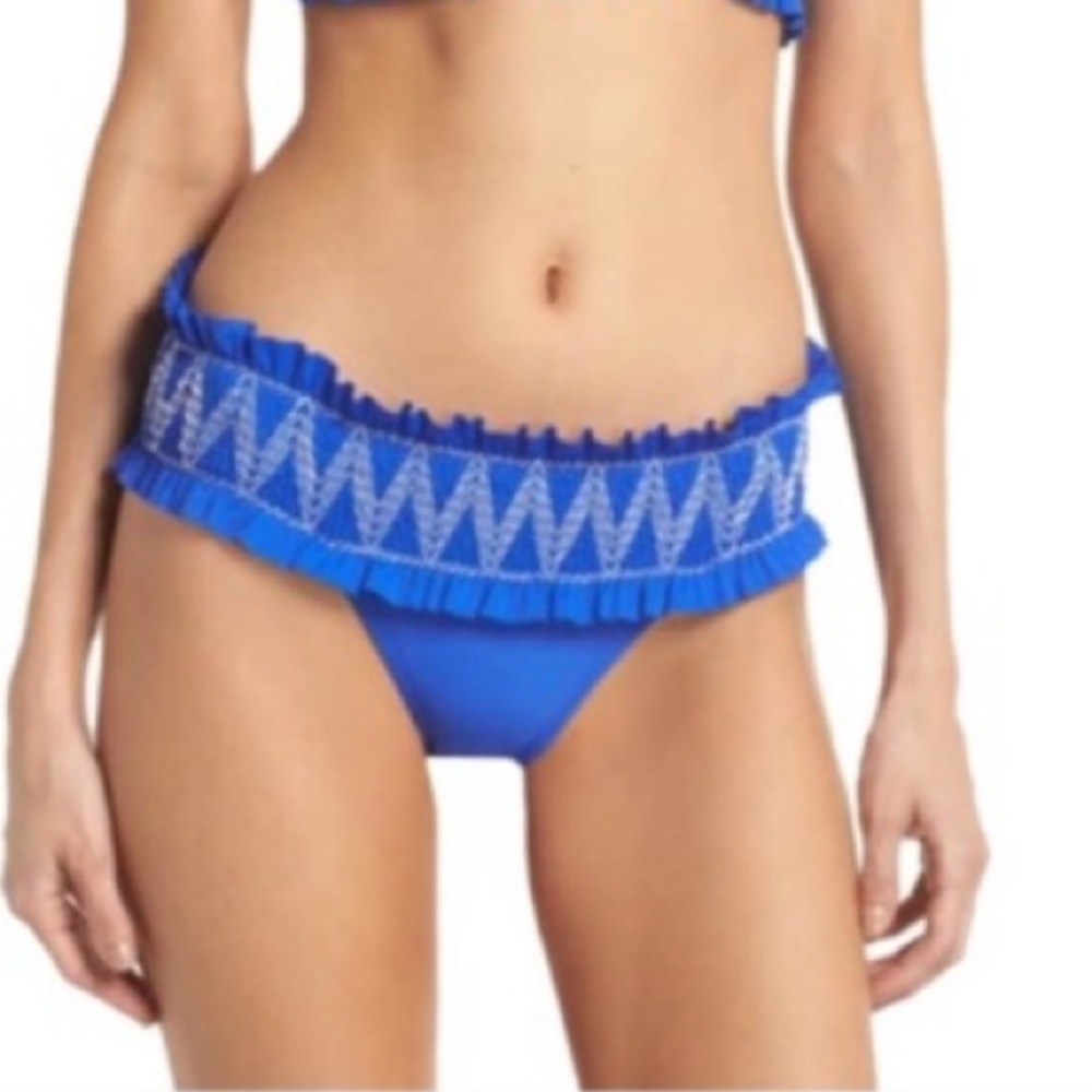 Ted Baker Blue/White Smocked Embroidered Bardot Woman’s Bikini Bottoms NWT 10
